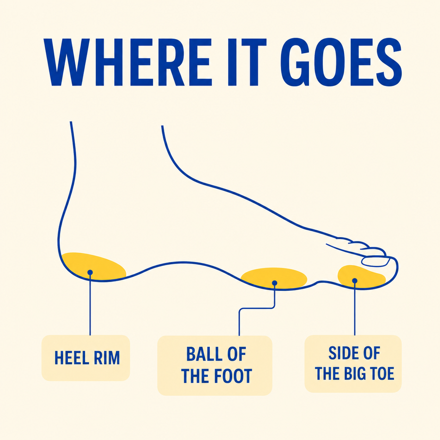 Where on the foot the stick is used