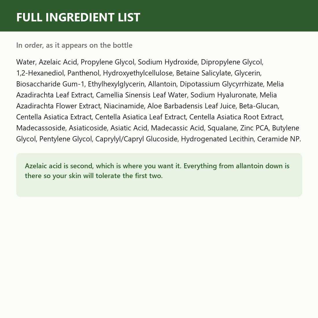 Full ingredient list