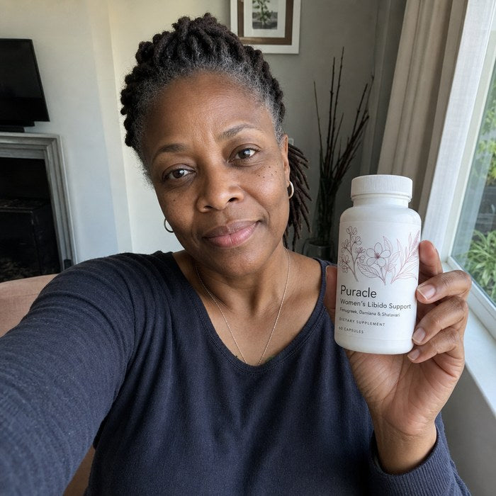 A customer holding the bottle