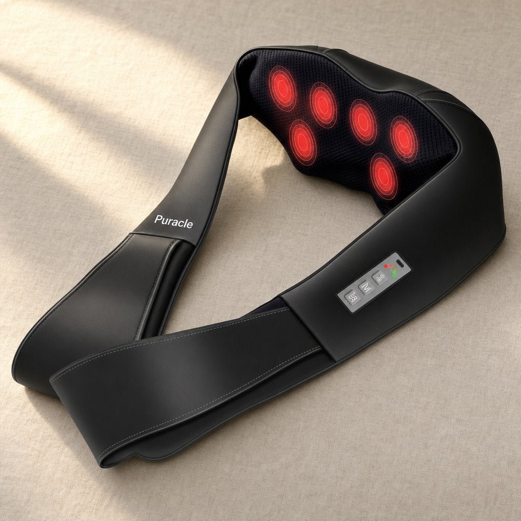 Cordless shiatsu neck and shoulder massager with heat