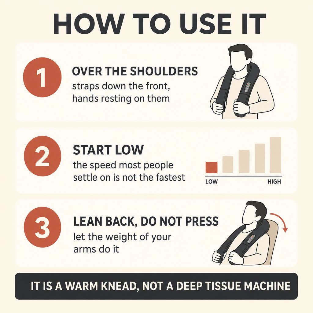 How to use it - over the shoulders, start low, lean back
