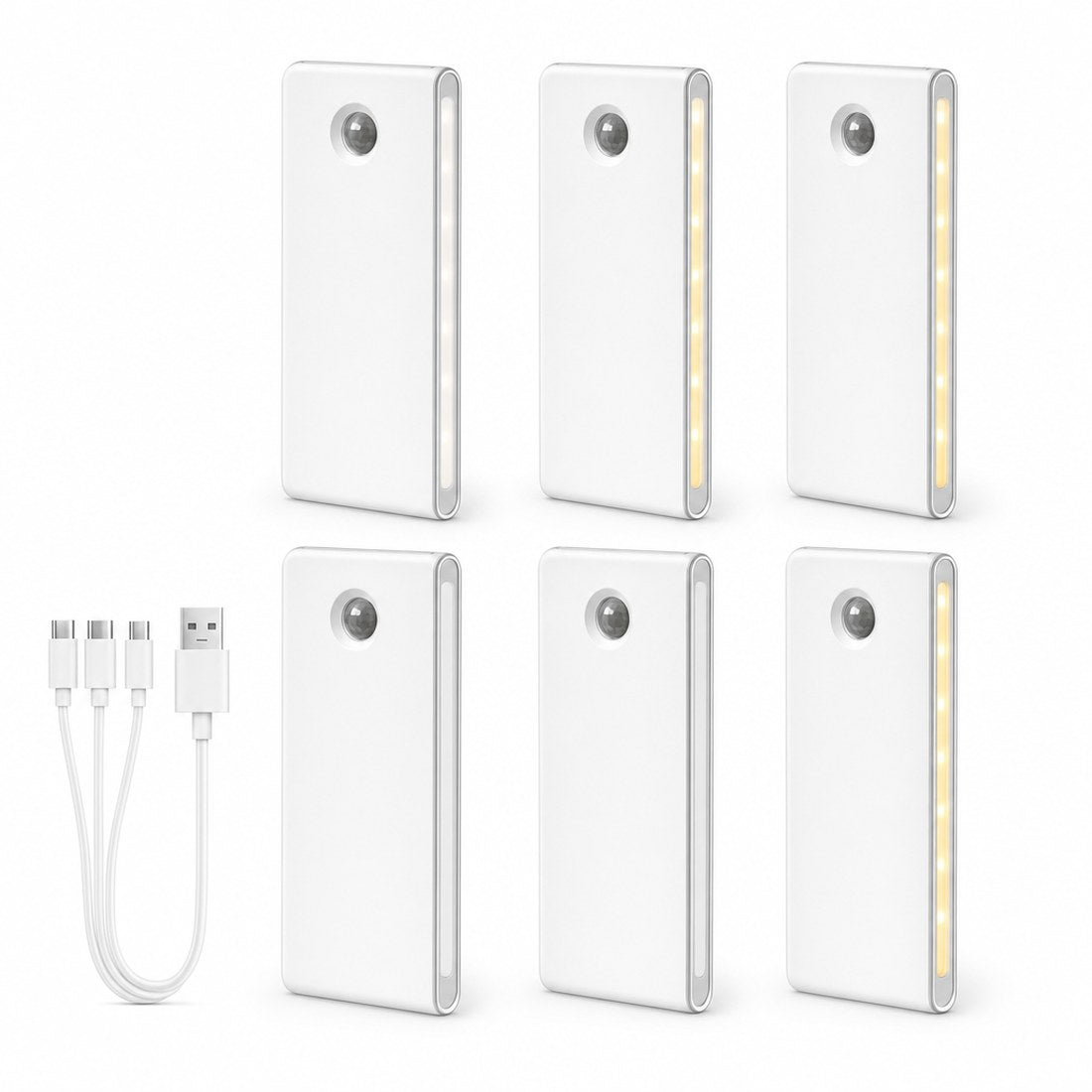 Six magnetic motion lights with the charging cable, warm white