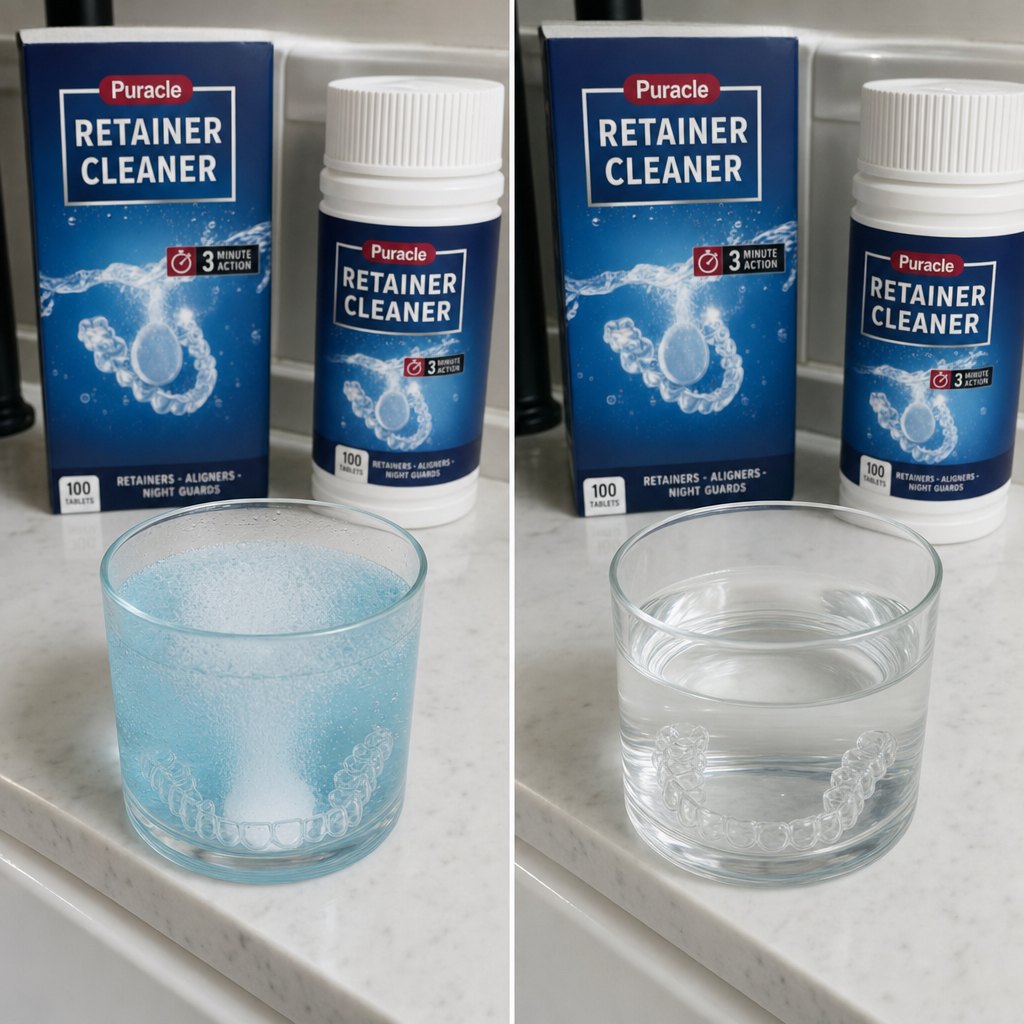A tablet working in a cleaning cup, start to finish