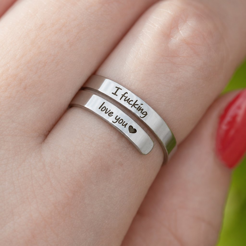 The engraving on the band, worn, close up