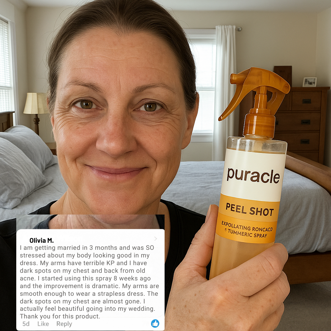 Customer holding the spray with review comment