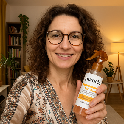Customer holding the Puracle Kojic Acid Spray