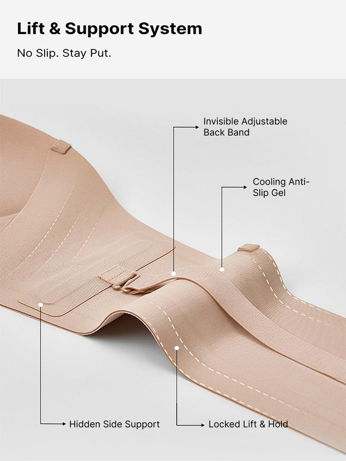 The lift and support system, with the adjustable back band labelled
