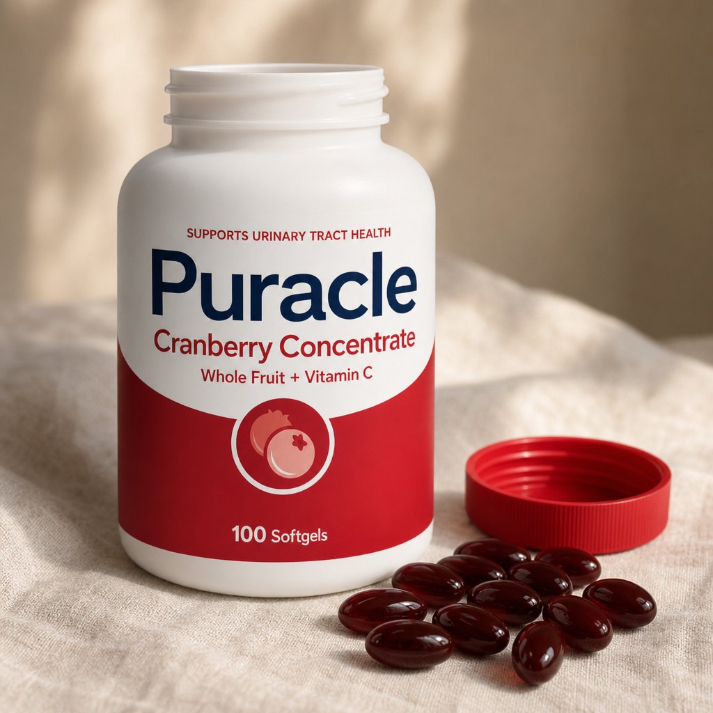 Softgels beside fresh cranberries