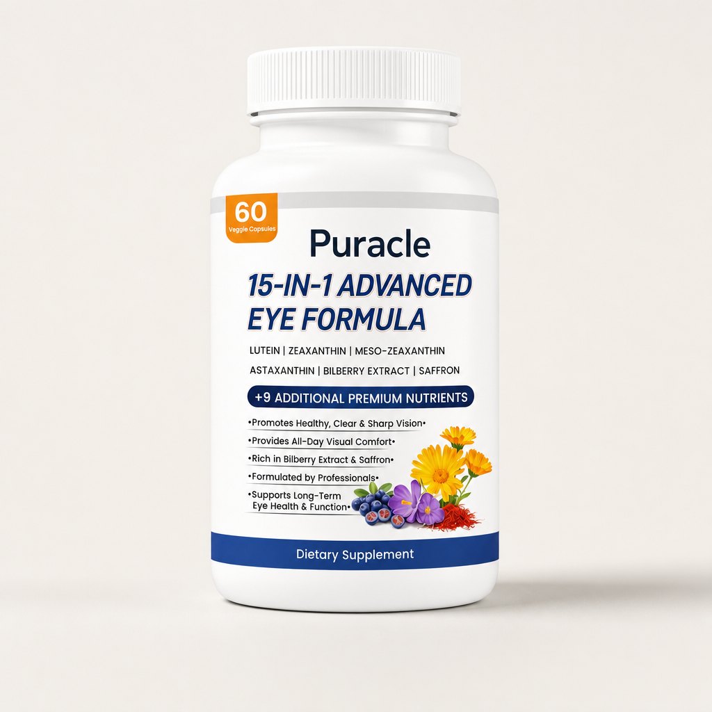 Puracle eye formula bottle, sixty veggie capsules