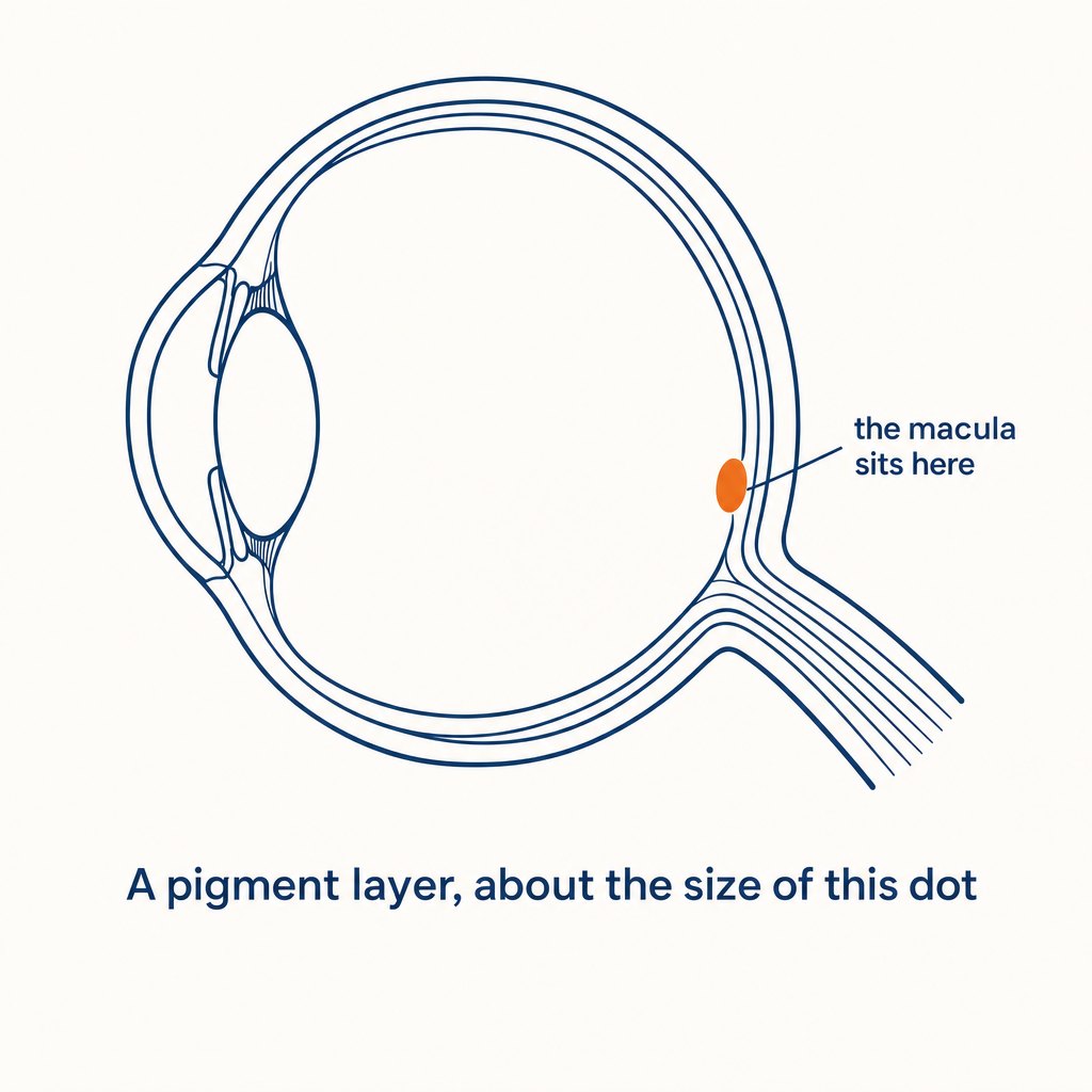 Where the macula sits at the back of the eye