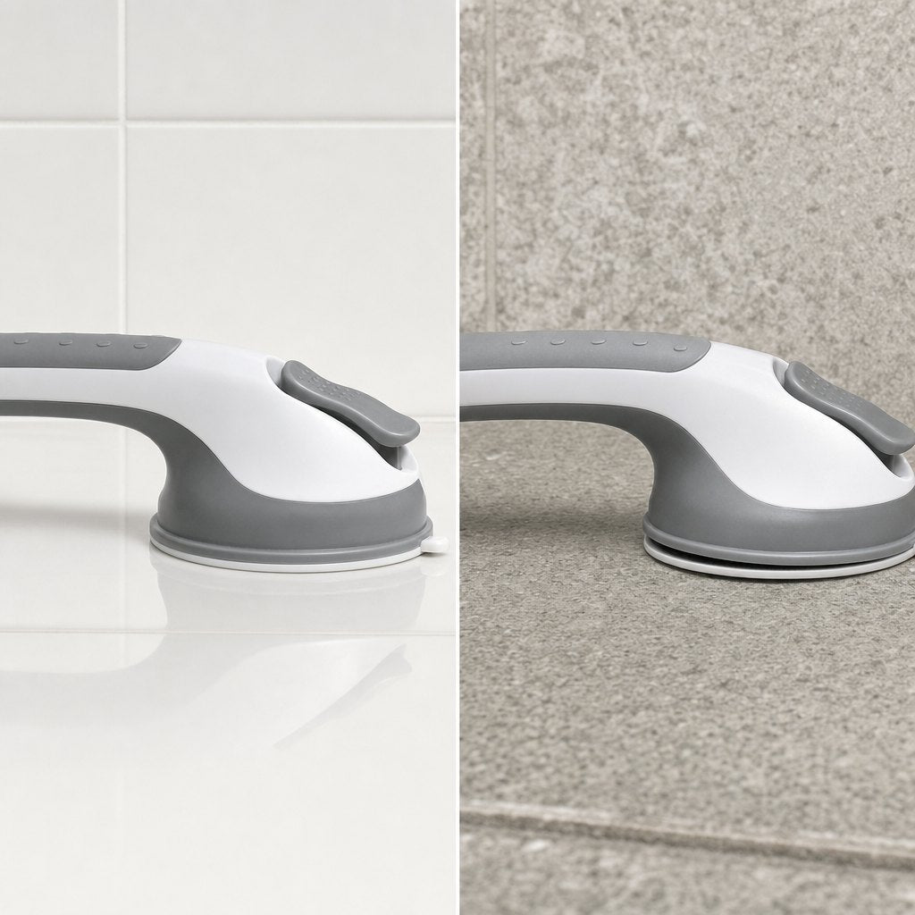 The same cup on smooth tile and on textured stone