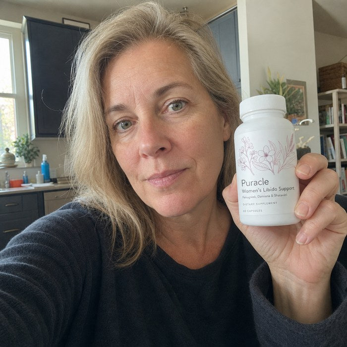 A customer holding the bottle
