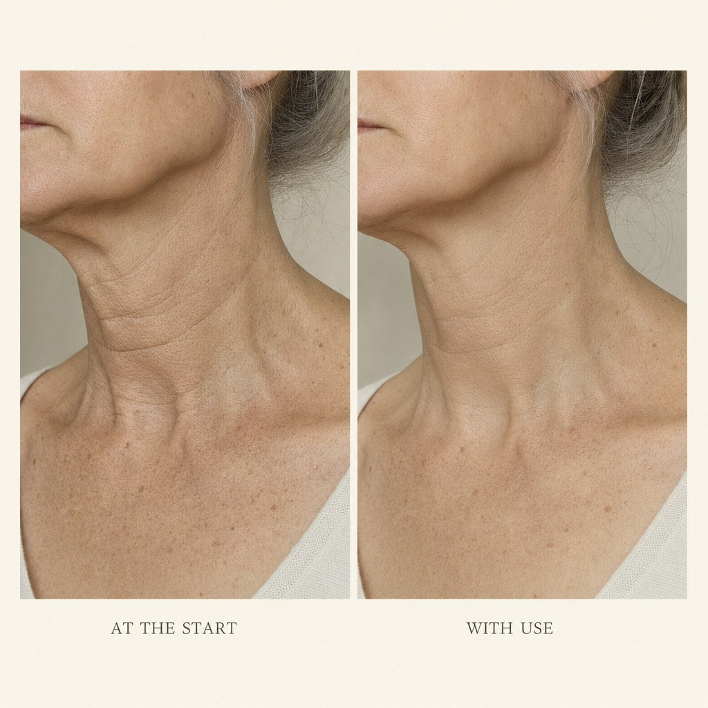 The same jawline and neck at the start and with use