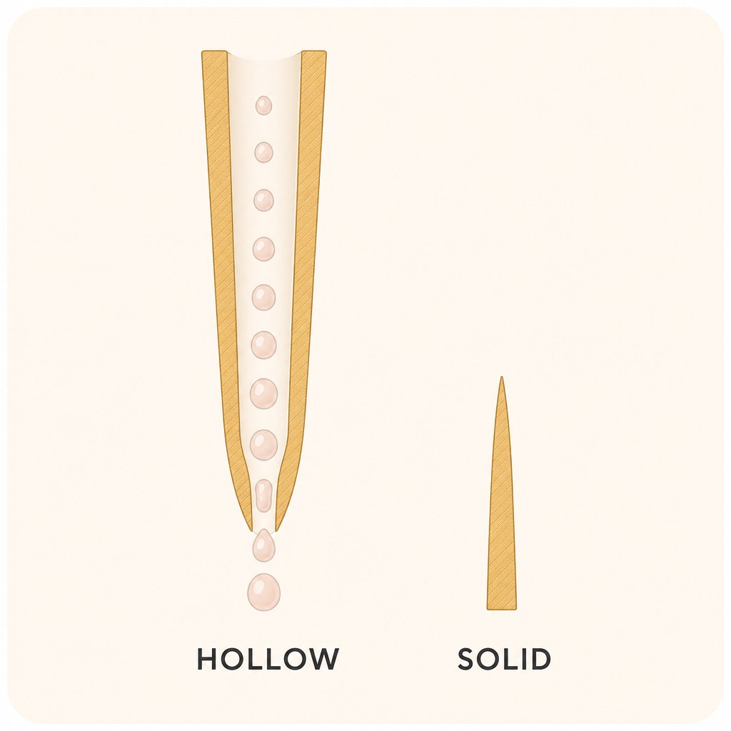 A hollow needle in section against a solid one
