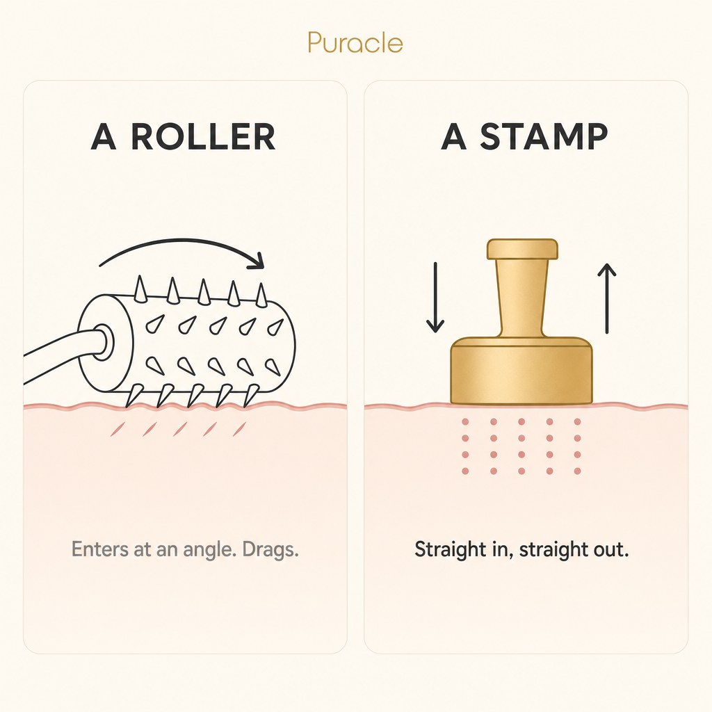 A roller against a stamp