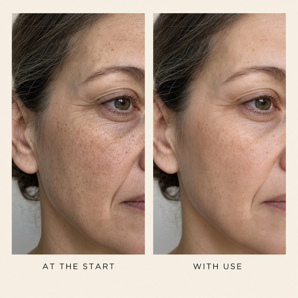 The same outer eye and cheek, at the start and with use