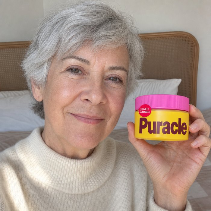 A customer holding the pouch