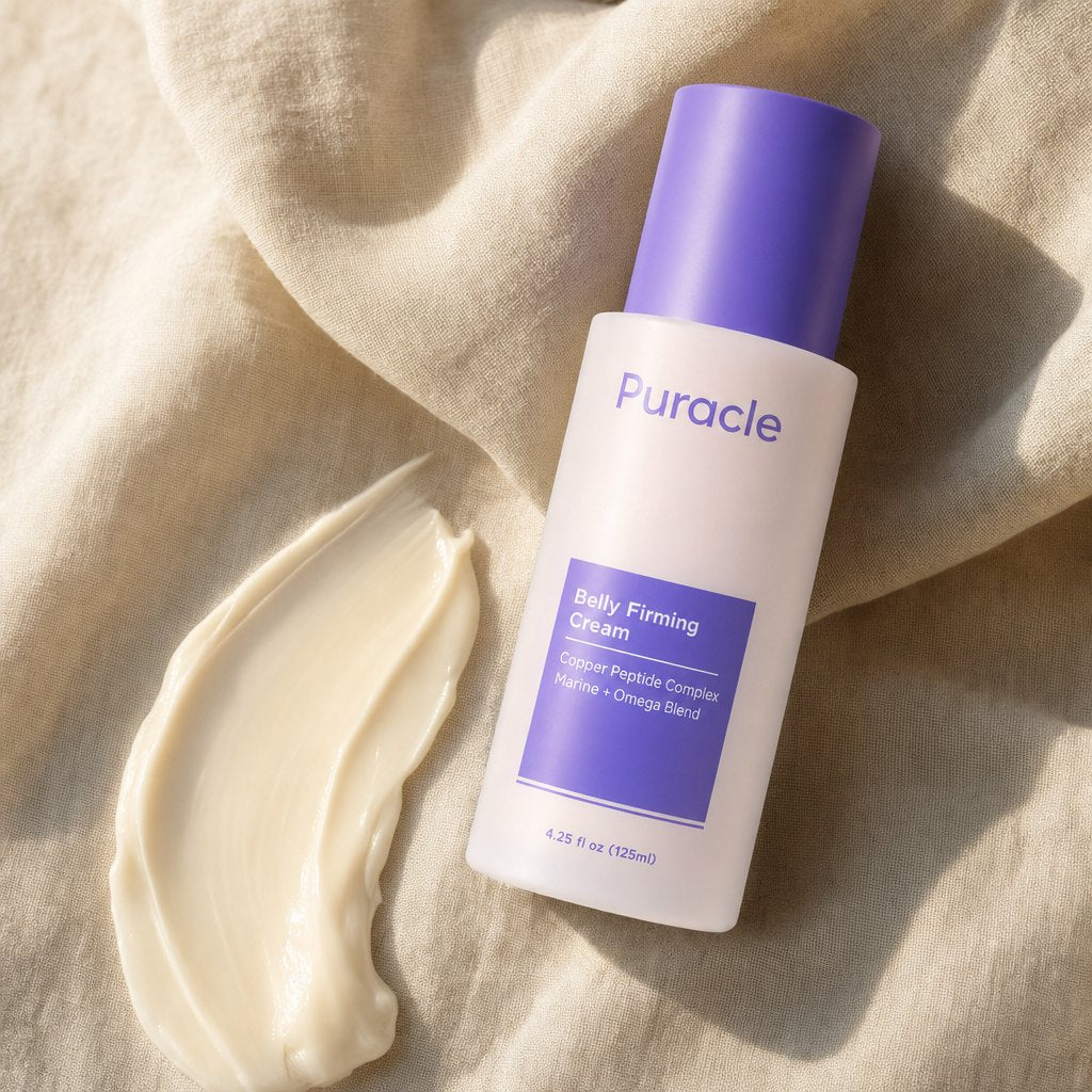 Bottle beside a swipe of the cream