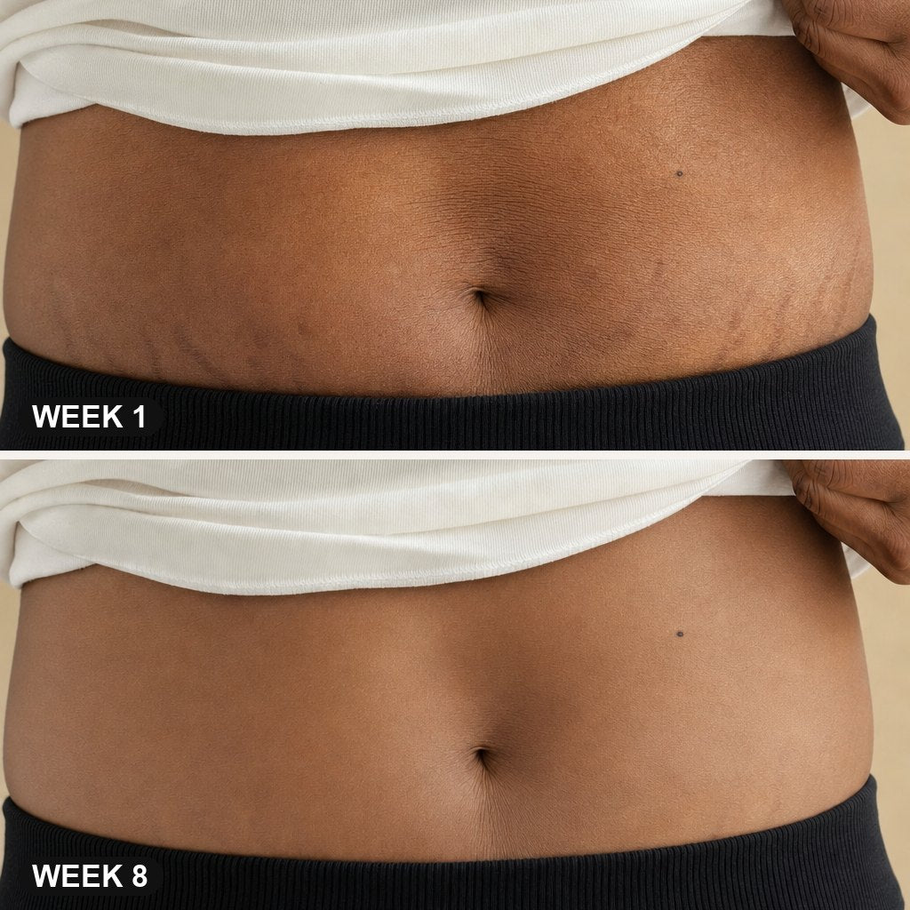 Customer photo, week one beside week eight