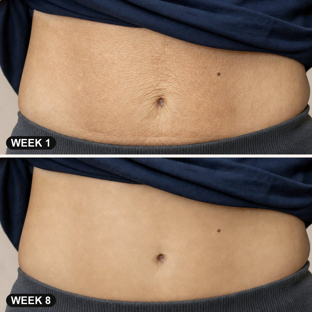 Customer photo, week one beside week eight