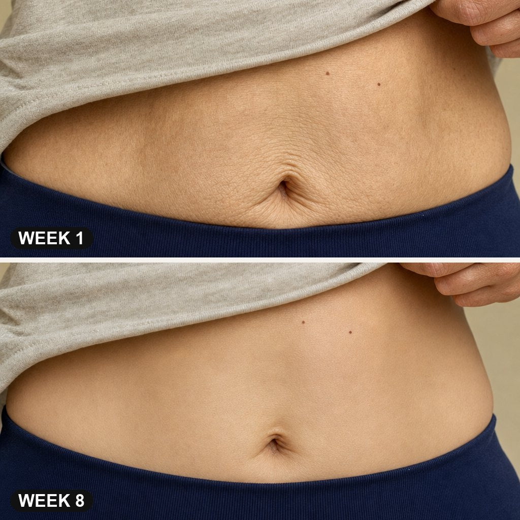 Customer photo, week one beside week eight