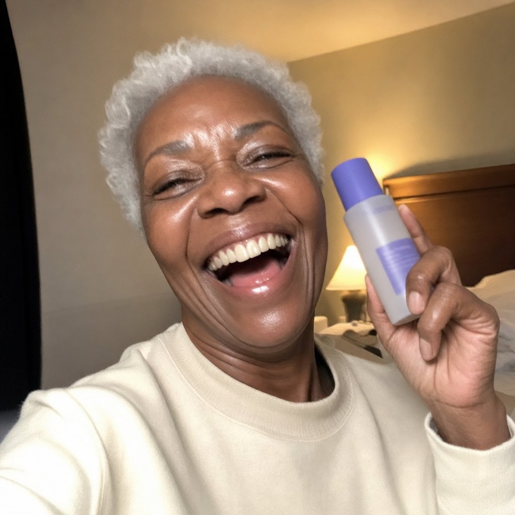 Yvonne, 68, holding the bottle