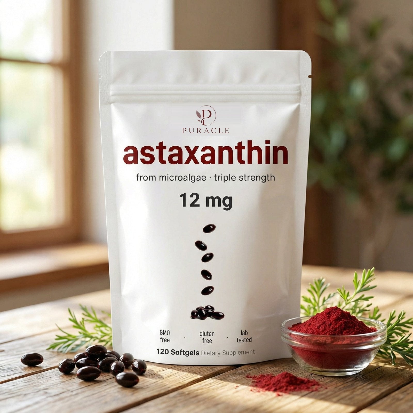 Puracle astaxanthin pouch with astaxanthin powder