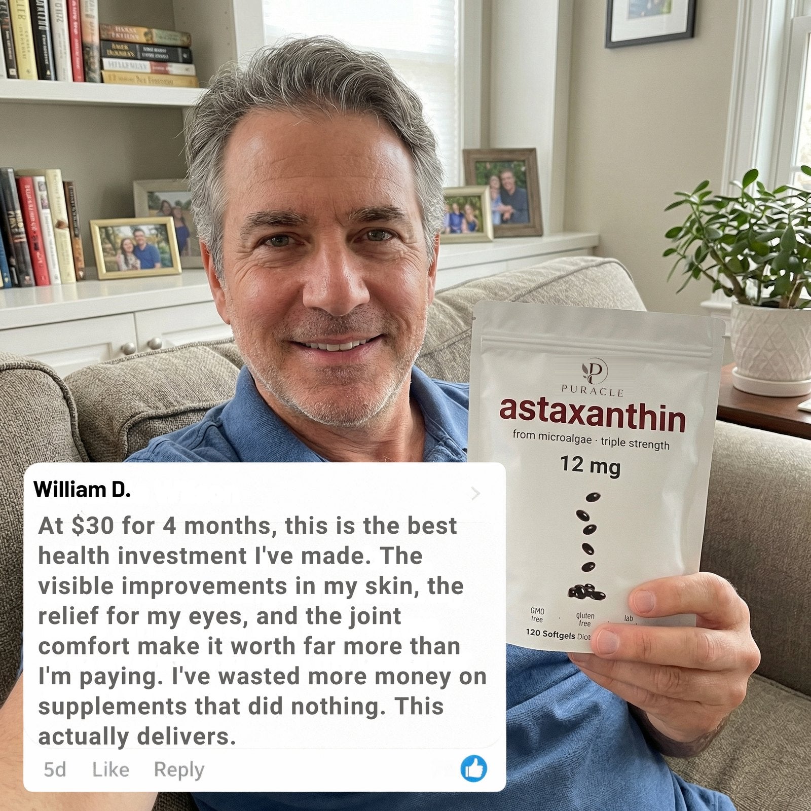 Customer holding the Puracle astaxanthin pouch