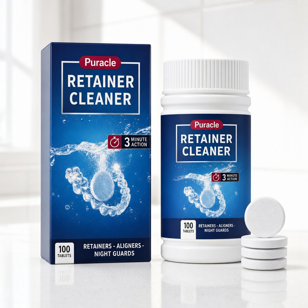 Retainer cleaner tablets, carton and bottle, 100 tablets