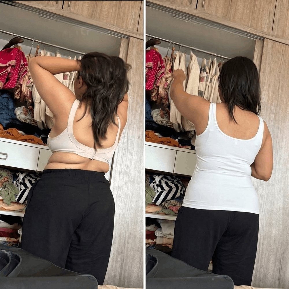 Before and after wearing the tank