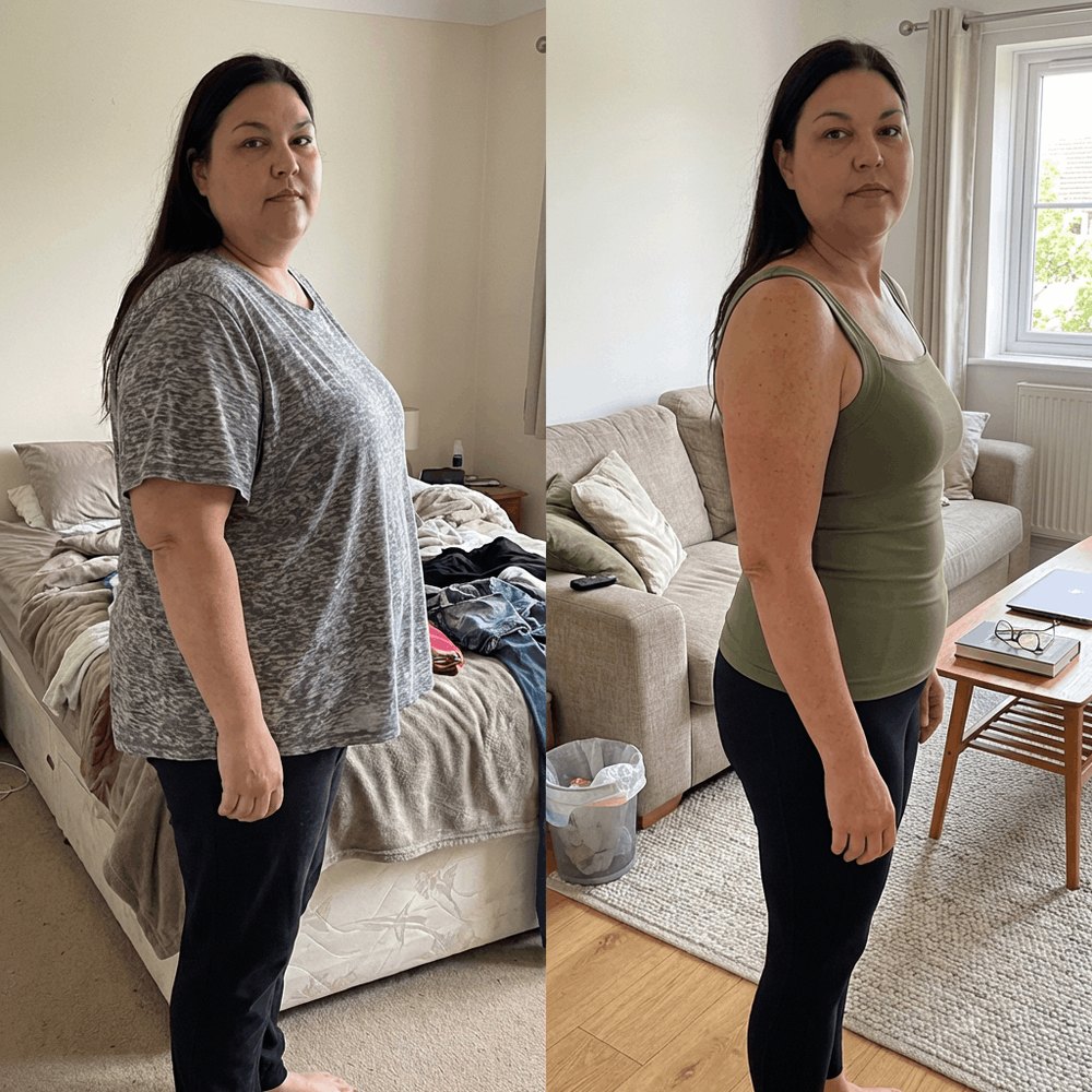 Before and after wearing the tank