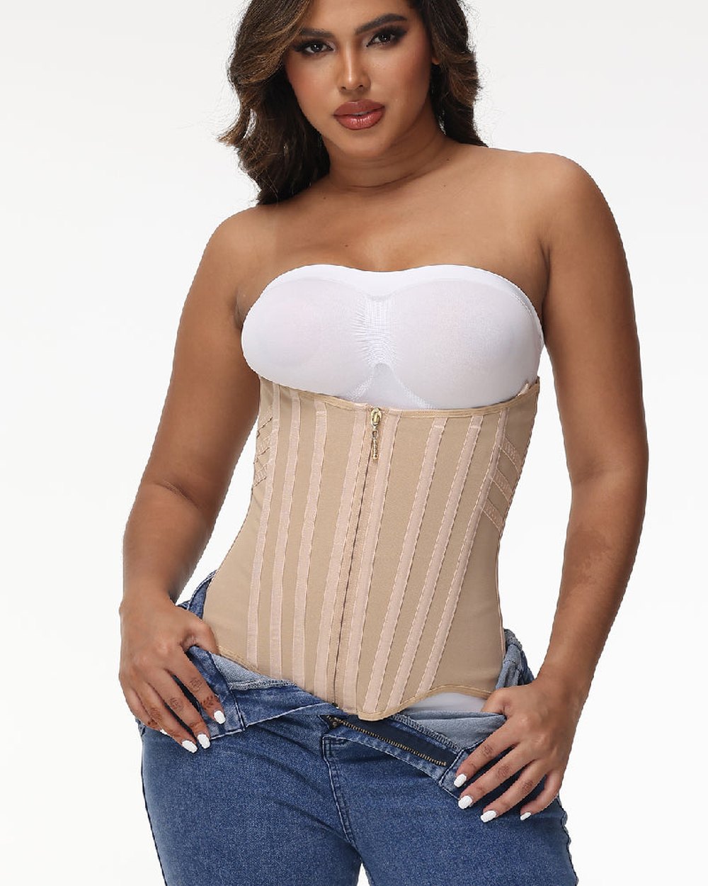 The corset worn under jeans