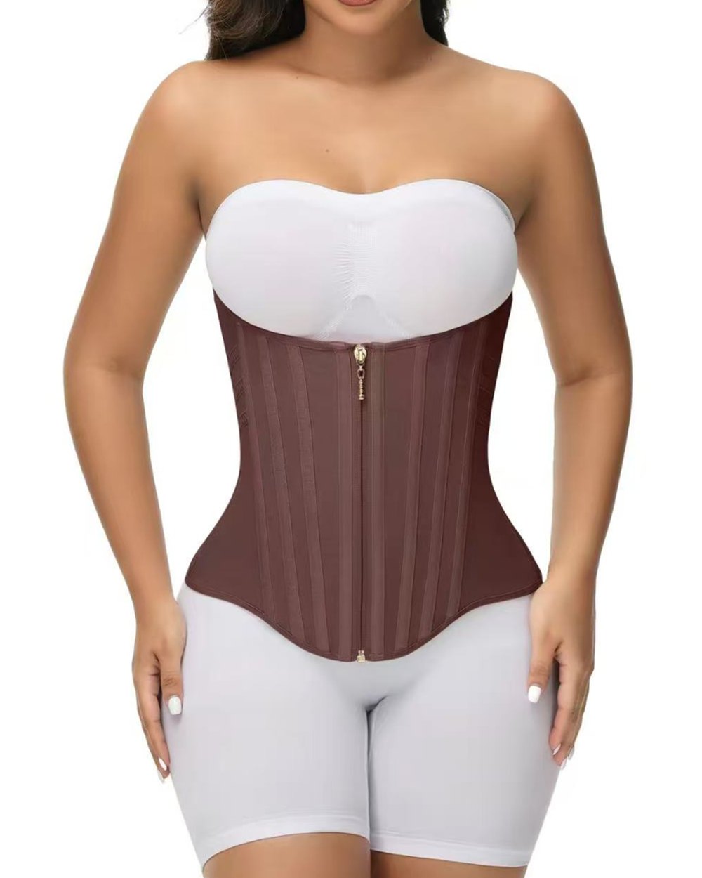 The corset worn, in Mocha Mousse